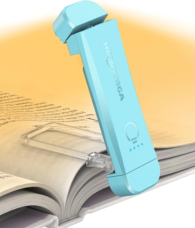 HIONXMGA Book Light,Rechargeable Reading Light for Books in Bed at Night | Up to 100H Runtime,3 Amber Colors,Stepless Dimming,Eye-Caring Mode,USB Charging,Bookmark,Women Book Lovers,Christmas,Blue