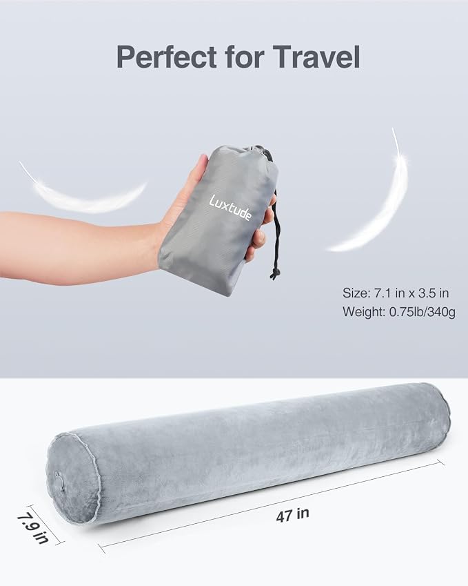 Luxtude Inflatable Body Pillow for Adults Kids, Travel Body Pillow | 47Inch Long Round Pillows for Side Sleeper, Soft Round Bolster Pillow for Camping, Hugging Sleeping, Back, Leg etc.