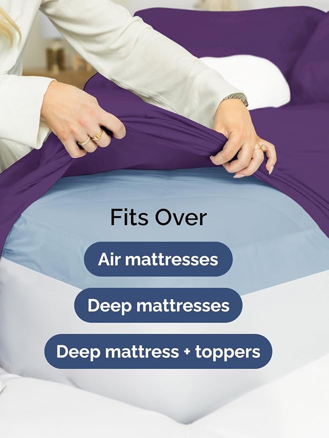 Extra Deep Twin Sheet Set - 4 Piece Breathable and Cooling Sheets - Purple | Hotel Luxury Bed Sheets Set, Easy & Secure Fit, Ultra-Soft, Wrinkle & Fade Free, Comfy Sheets Set with Extra Deep Pockets
