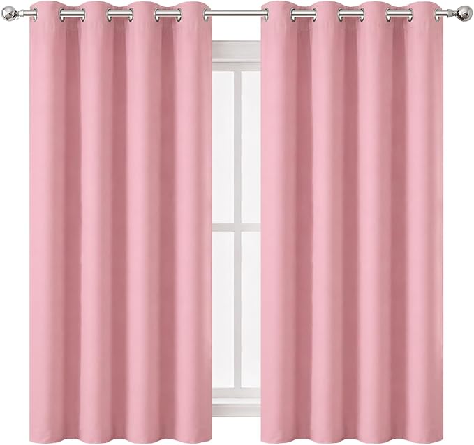 Pink Thermal Blackout Curtains/52 x 54 Inch/Set of 2 Panels Room Darkening Curtains for Bedroom