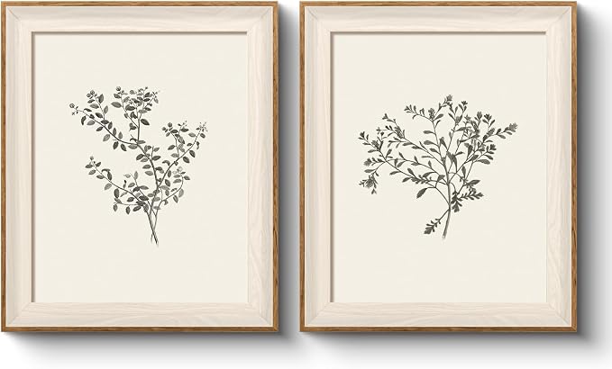 VIYYIEA Vintage Floral Sketch 2 Piece Set Framed Wall Art, Minimalist Botanical Pencil Drawing Canvas Prints, Modern Home Decor for Living Room Bedroom Office Diptych Art, 10x12 Inch
