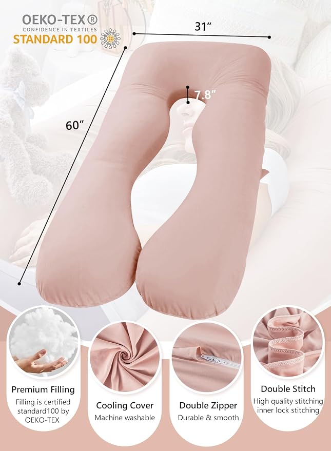 Meiz Pregnancy Pillows, Cooling Pregnancy Pillows for Sleeping, Maternity Pillow for Tall Pregnant Woman, Pregnancy Body Pillow with Cooling Jersey Cover, Apricot