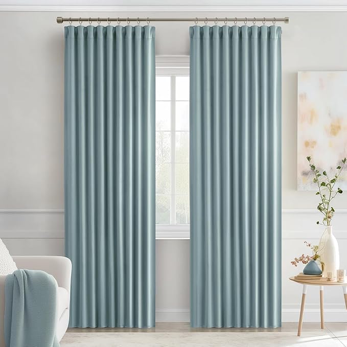 MIULEE Slate Blue Back Tab Blackout Curtains 52x90 Inch Long 2 Panels Set | Rod Pocket Pinch Pleated, Thermal Insulated, Room Darkening, Light Blocking, Privacy Curtains for Living Room Bedroom