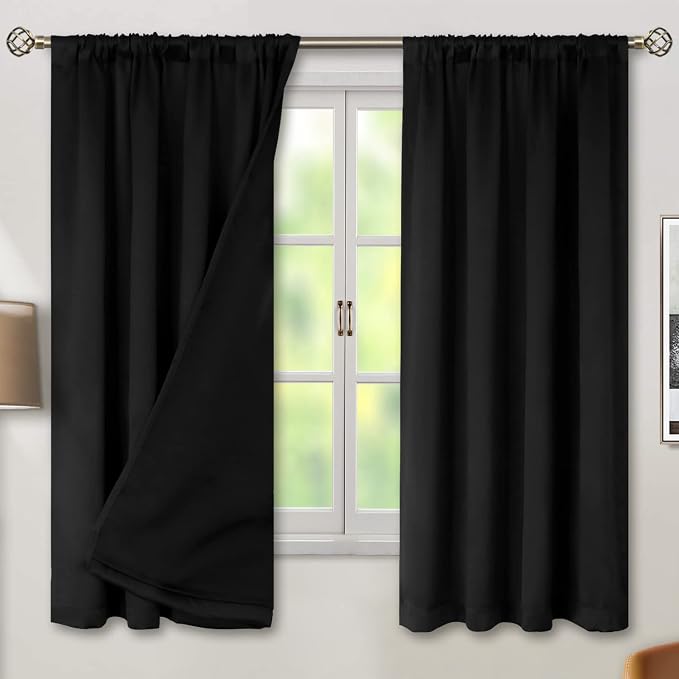 BGment Black Blackout Curtains for Bedroom 63 Inch Length 2 Panels | Thermal Insulated, Room Darkening Curtains, Rod Pocket Soundproof, Living Room Window Curtains, 42 x 63 Inch