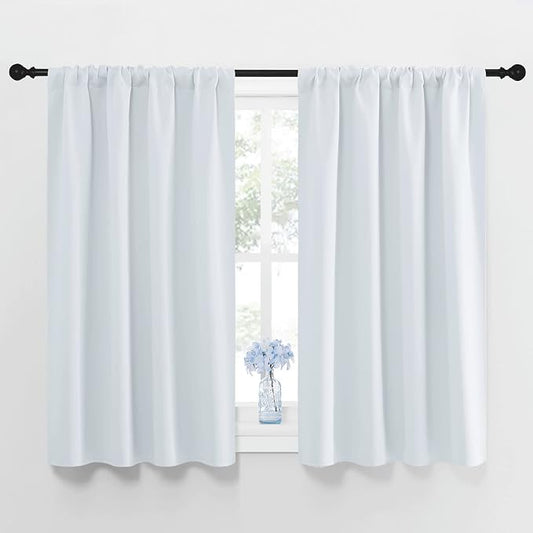 NICETOWN Greyish White Blackout Curtains for Bedroom 42" w x 48" L 2 Panels | Thermal Insulated Rod Pocket Room Darkening Curtain Sets for Kitchen Living Room, Light Blocking Noise Reducing Window Decor