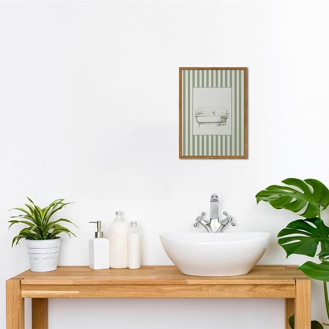 Funny Kids Bathroom Wall Art Cute Boy in Bathtub Wall Decor Picture, Eclectic Child Nursery Bathroom Poster Canvas Prints painting for Restroom 16x24 inch Wood Framed