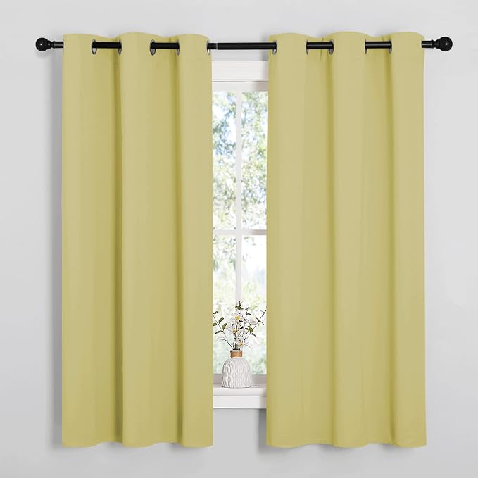 NICETOWN Room Darkening Curtains for Kitchen, Paler Yellow, Set of 2, 42 inches Wide by 50 inches Long, Window Treatment Thermal Insulated Solid Grommet Room Darkening Curtains/Drapes for Bedroom