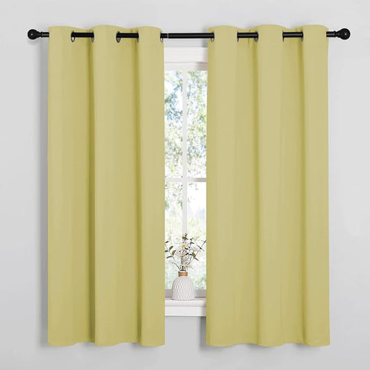 NICETOWN Paler Yellow Blackout Curtains for Bedroom, 1 Pair, 42 x 63-inch | Farmhouse Thermal Insulated Room Darkening Drapes for Windows