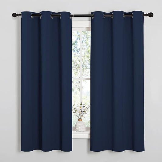 NICETOWN Navy Blackout Curtains for Kid's Room 42" Wide x 63" Long 2 Panels | Light Blocking Thermal Insulated Solid Grommet Top Blackout Curtains Drapes Panels for Window, Room Darkening Privacy Decor