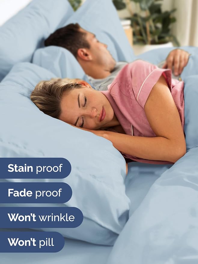 Extra Deep Split King Sheet Set - 7 Piece Breathable & Cooling - Sky Blue | Hotel Luxury Bed Sheets Set, Easy & Secure Fit, Ultra-Soft, Wrinkle & Fade Free, Comfy Sheets Set with Extra Deep Pockets