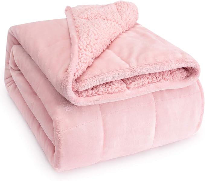 Sherpa Fleece Weighted Blanket for Adult 20 lbs Queen 60"x80" Pink | Better Sleep, Relax Body & Mind, Dual Sided Soft Fuzzy Heavy Throw Blankets, Plush Flannel Top, Chunky Fluffy, Warm Hug