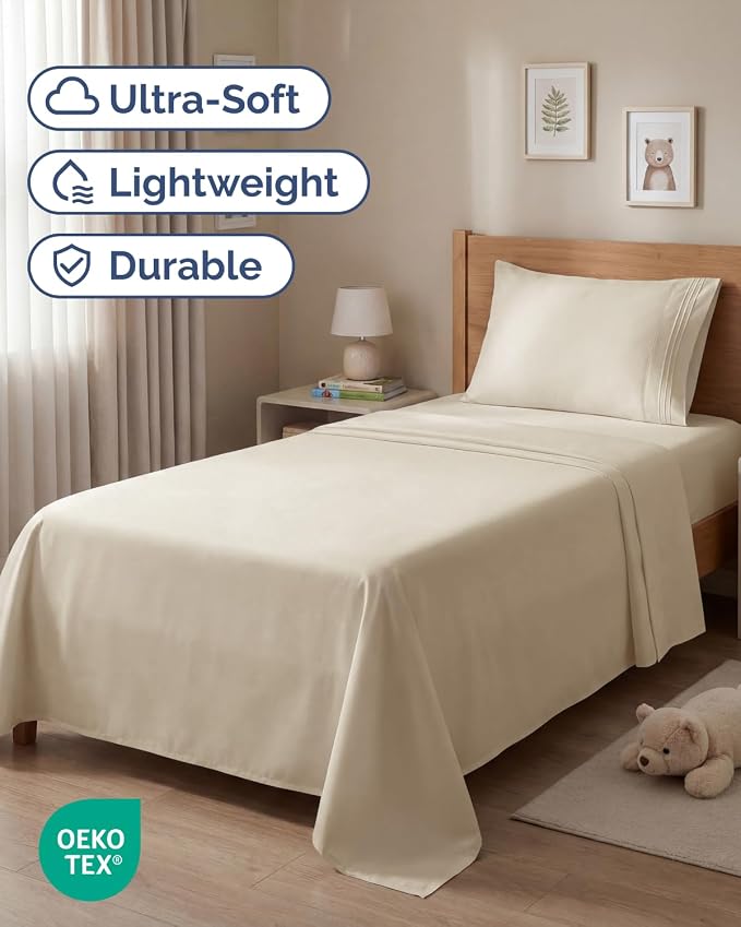 Twin Size 3 Piece Sheet Set - Comfy Breathable & Cooling Sheets - Wheat | Hotel Luxury Bed Sheets for Women & Men, Deep Pockets, Easy-Fit, Extra Soft and Wrinkle Free Sheets, Oeko-Tex Bed Sheet Set