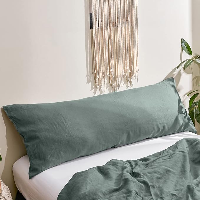 Simple&Opulence Body Pillow Cover 20" x 54",100% Pure Linen, Ultra Soft and Breathable, Body Pillowcase with Envelope Closure for Adults(Greyish Green)