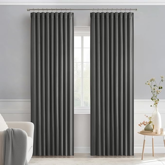 MIULEE Grey Back Tab Blackout Curtains 52x84 Inch Length 2 Panels Set | Rod Pocket Pinch Pleated, Thermal Insulated, Room Darkening, Light Blocking, Privacy Curtains for Living Room Bedroom