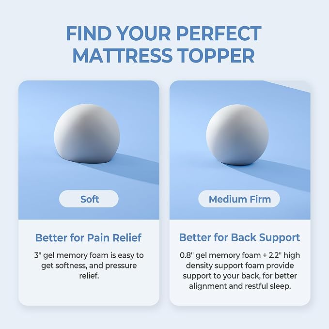 Ninemoon 3 Inch Memory Foam Mattress Topper with Cool Nylon-Spandex Cover | Twin XL Size High Density Cooling Gel Infused Foma Bed Topper Pressure Relief Soft Topper