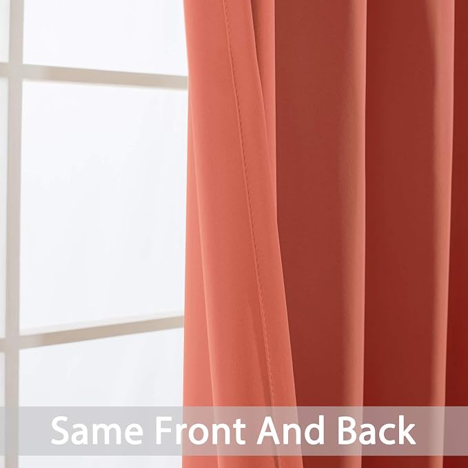 Yakamok Room Darkening Curtains 52x96 inch Length Coral Orange-Living Room | 2 panels,grommet blackout window treatment,thermal insulated,light blocking drapes,privacy protection,bedroom dining room