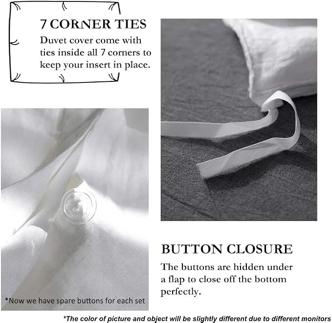 Simple&Opulence 100% French Flax Linen Duvet Cover Set with Embroidery Washed - 3 Pieces (1 Duvet Cover with 2 Pillow Shams) with Button Closure Soft Breathable Farmhouse - White, King Size