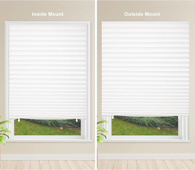 MYshade 6 Pack Temporary Light Filtering Paper Shades for Windows,Paper Pleated Blinds with Adhesive,No Tools No Drilling Free Cut Size Temporary Room Darkening Shades(White, 48" W x 72" H)