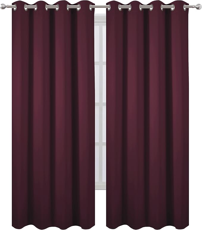 Burgundy Red Thermal Blackout Curtains/52 x 108 Inch/Set of 2 Panels Room Darkening Curtains for Bedroom