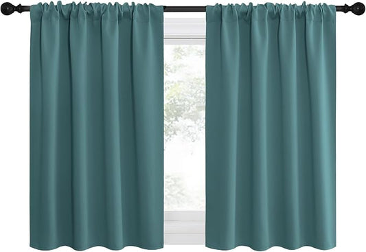 NICETOWN Blackout Curtains for Living Curtains, Sea Teal, 2 Panels, 29 by 30, Room Darkening Window Curtain Panels, Easy-Care Solid Thermal Insulated Draperies/Drapes for Daughter Room