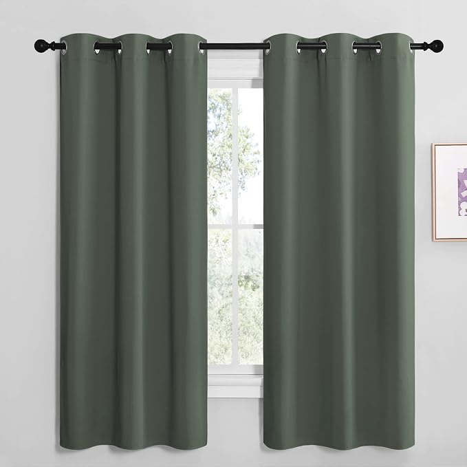NICETOWN Dark Mallard Blackout Curtains for Dining Room 42" x 68" 2 Panels | Home Decoration Thermal Insulated Solid Grommet Drape, Light Blocking Room Darkening Noise Reducing for Bedroom Kitchen Decor