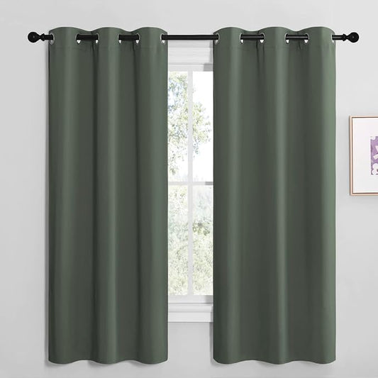 NICETOWN Dark Mallard Blackout Curtains for Dining Room 42" x 68" 2 Panels | Home Decoration Thermal Insulated Solid Grommet Drape, Light Blocking Room Darkening Noise Reducing for Bedroom Kitchen Decor
