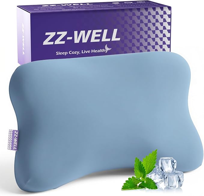 ZZ-WELL Side Sleeper Pillow - Patented Cervical Neck Pillow for Sleeping with Cooling Cover - High Loft Heavy Density Memory Foam Pillows for Side Sleepers & Broad Shoulders Adults (Blue)
