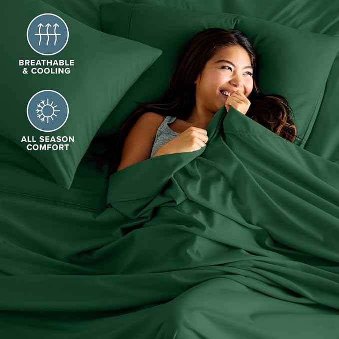 Bare Home Sheet Set - 1800 Ultra-Soft (Split Head Flex King, Forest Green) | Deep Pockets 6 to 15 Inches, Breathable, Hypoallergenic, Hotel Luxury, Easy Fit, Soft, All-Season