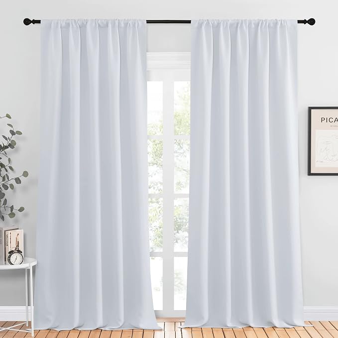 NICETOWN Greyish White Bedroom Curtain Panels - Multi-Function Noise Reducing Performance Window Treatment Thermal Insulated Room Darkening Drapes for Nursery (2 Panels, 52 in x 95 in (W x L))