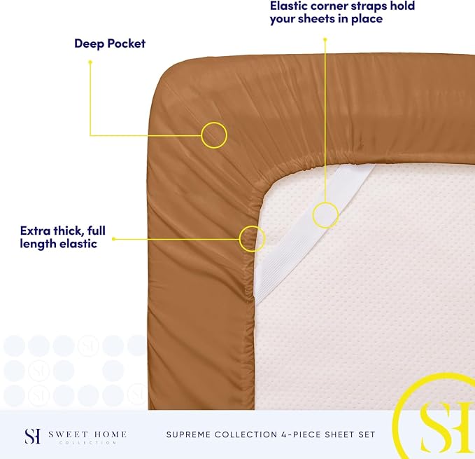 California King Sheet Sets - Breathable Luxury Sheets with Full Elastic & Secure Corner Straps Built In - 1800 Supreme Collection Cal King Deep Pocket Bedding Set, Sheet Set, California King, Mocha