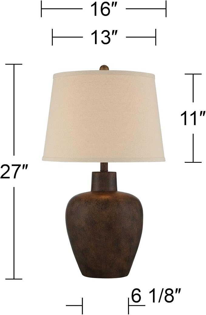 Glenn 27" Tall Table Lamps Set of 2 Terra Cotta Urn with Smart Socket WiFi | Dark Farmhouse Rustic Natural Cottage Southwestern Living Room Bedroom Bedside Nightstand House Office Home Family