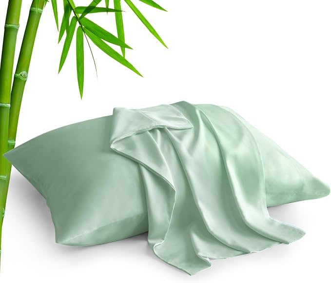BEDELITE Pillow Cases Standard Size 2Pcs, Rayon from Bamboo, Mint Green | Cooling and Breathable Pillow Cover for Hot Sleepers & Night Sweats, Silky Soft Cozy, Envelope Closure, 20"x26"