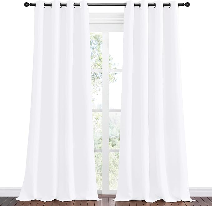 NICETOWN Pure White Blackout Curtains for Kids Room 55" w x 102" L 2 Panels | Triple Weave Microfiber Home Thermal Insulated Solid Ring Top Panels Drapes for Bedroom Living Room, Light Blocking Decor