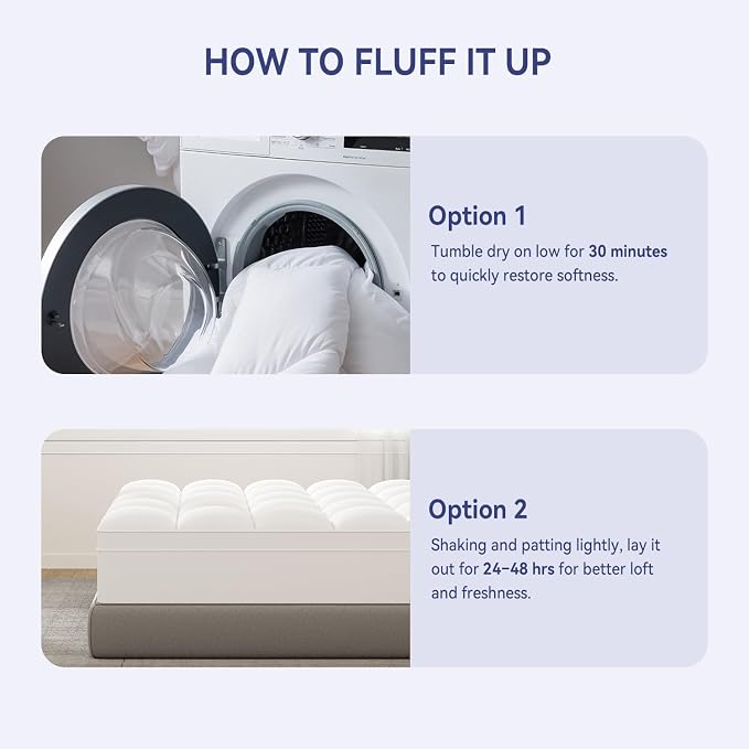 ELEMUSE King Mattress Topper, Extra Thick Pillow Top Mattress Pad Cover | Plush soft breathable bed topper for back pain relief, with elastic deep pocket and overfilled down alternative filling