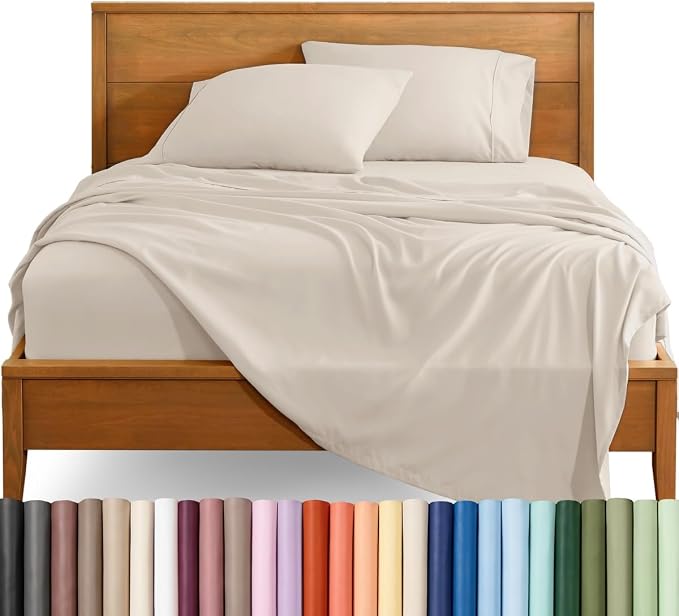 Bare Home Sheet Set - 1800 Ultra-Soft (Split Head Flex King, Wheat) | Deep Pockets 6 to 15 Inches, Breathable, Hypoallergenic, Hotel Luxury, Easy Fit, Soft, All-Season