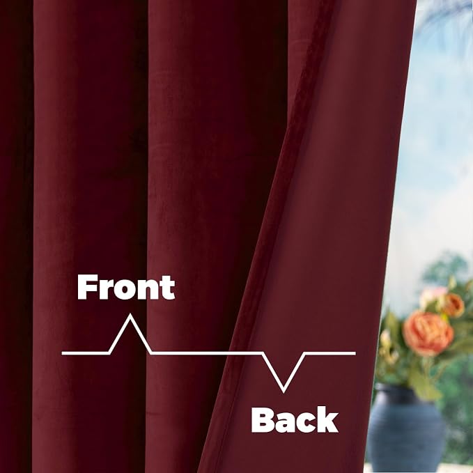 BGment Red Velvet Curtains 120 Inches Long for Bedroom, Thermal Insulated Room Darkening Curtains Drapes Window Treatment with Back Tab and Rod Pocket, Set of 2 Panels, 52 x 120 Inch | Long Curtains, Super Soft, Luxury, Thermal Insulated, Elegant, Wind...