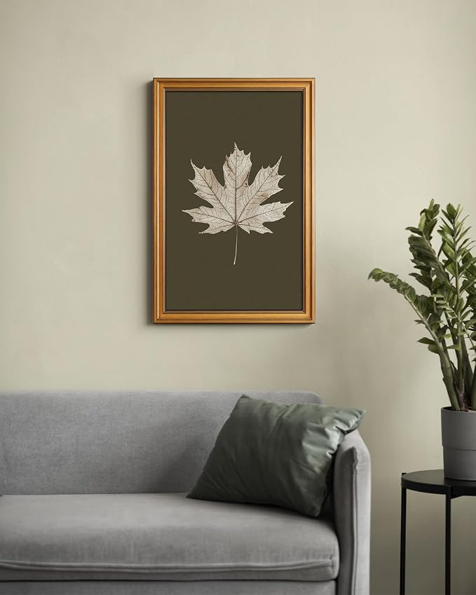 VIYYIEA Vintage Gold Framed Wall Art for Living Room, Maple Leaf Canvas Prints Home Decor, Oil Painting Picture, Bedroom Wall Decor Gifts for Friends or Family -【Maple Leaf Specimen】-(24L x 16W)