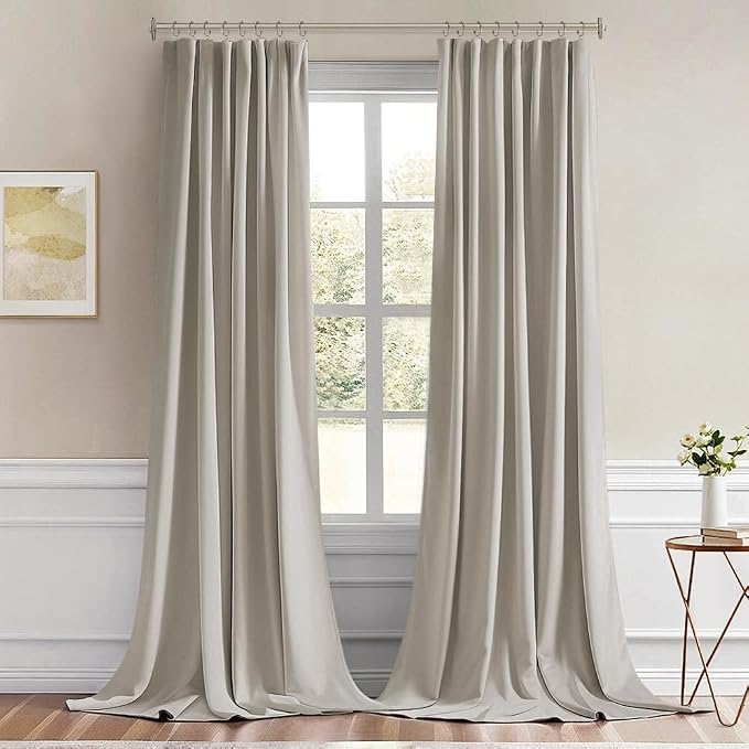 MIULEE Natural Back Tab Blackout Curtains 52x102 Inch Long 2 Panels Set | Rod Pocket Pinch Pleated, Thermal Insulated, Bedroom Living Room Darkening Drapes, Light Blocking Floor to Ceiling Curtains
