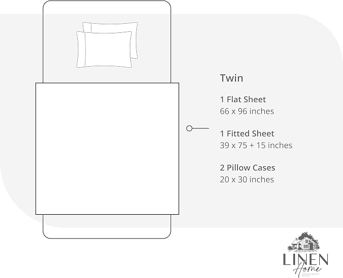 Linen Home 4 Piece Twin Size Cotton Sheet Set, 100% Cotton Percale, 2 Pillowcases, Deep Pocket with All Around Elastic Sheet, Crisp Breathable Bedding, Hotel Luxury, Long-Staple Combed Cotton, Ivory