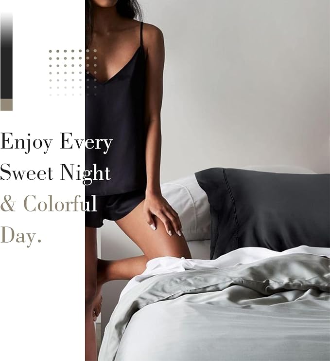 WishSmile Cooling King Pillowcases Set of 2 Breathable Cool Silky Soft Rayon Derived from Bamboo Fabric, Moisture Wicking for Hot Sleepers, Hair and Skin Friendly, Black, 2 Pack, 20x36IN