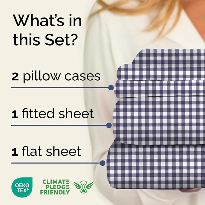 Queen 4 Piece Striped Sheet Set - Soft, Breathable & Cooling - Countryside | 1 Flat, 1 Fitted & 2 Pillowcases w/ Deep Pockets, Luxury Striped Bedding, Soft, Breathable & Cooling, Wrinkle & Fade Free