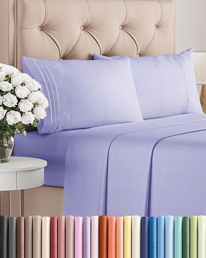 Queen Size 4 Piece Sheet Set - Comfy Breathable & Cooling Sheets - Lavender | Hotel Luxury Bed Sheets for Women & Men, Deep Pockets, Easy-Fit, Extra Soft and Wrinkle Free Sheets, Oeko-Tex Bed Sheet Set