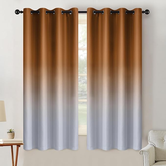 SimpleHome Burnt Orange to Grey White Ombre Room Darkening Curtains 63 Inch | Curtains for Living Room,Light Blocking Thick Thermal Insulated Grommet Window Curtains Drapes for Bedroom, 2 Panels,52Wx63L