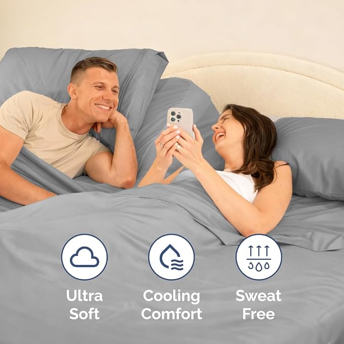 Flex Top Split Head King 4 Piece Sheet Set - Soft & Breathable - Steel Blue | Cooling Bed Sheets Set, Hotel Luxury Bedding for Women & Men with Deep Pockets, Wrinkle Free & Fade Resistant, Oeko-Tex