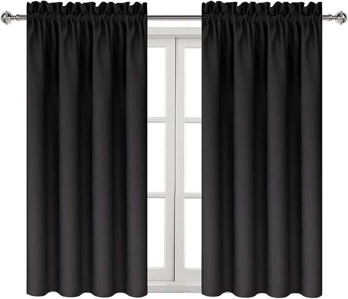 DWCN Blackout Curtains for Bedroom Living Room 42 x 54 Inch Long Black | 2 Panels Set, Room Darkening, Thermal Insulated, Light Blocking, Rod Pocket Drapes, Noise Reducing Window Treatments