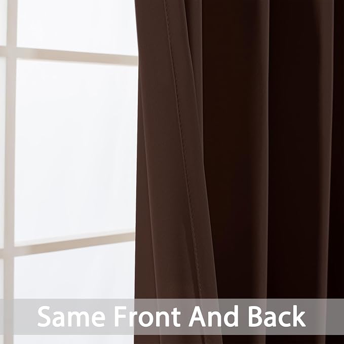 Yakamok Room Darkening Curtains 62x96 inch Long Chocolate Brown-Bedroom | 2 panels,grommet blackout window treatment,thermal insulated,light blocking drapes,privacy protection,bedroom dining room
