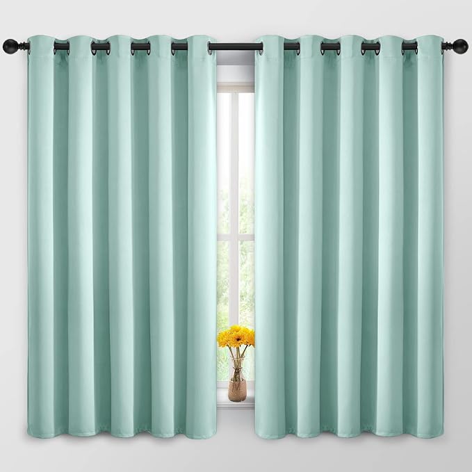 Yakamok Room Darkening Curtains 62x63 inch Length Aqua-Living Room | 2 panels,grommet blackout window treatment,thermal insulated,light blocking drapes,privacy protection,bedroom dining room