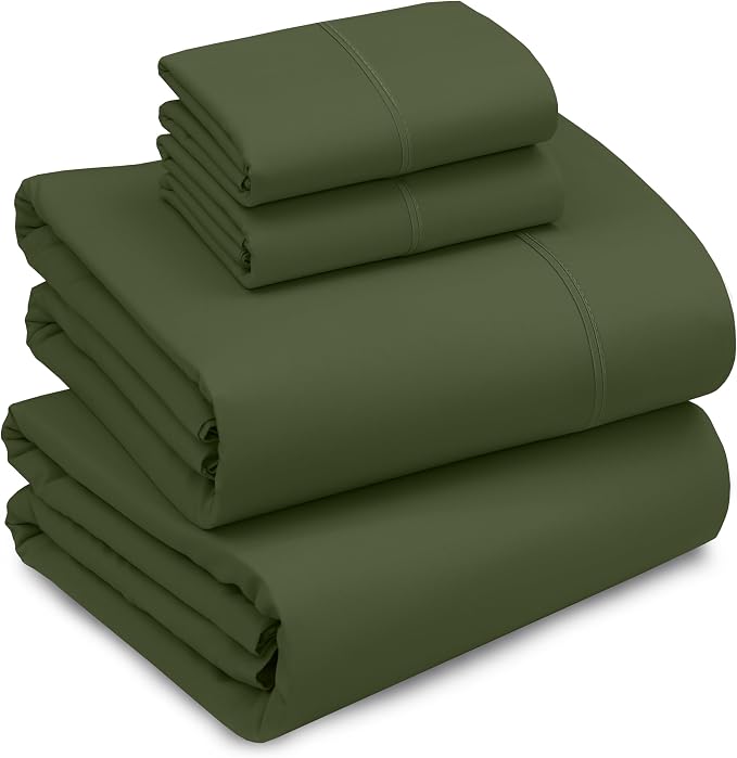RUVANTI 100% Cotton Percale Sheets Queen Size, Chive | Crisp Cooling, Deep Pocket 16", Soft Breathable & Durable, Hotel-Style, 4 Piece Set