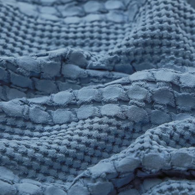 PHF 100% Cotton Waffle Pillow Shams Queen Size, 2 Pack 20" x 30" Soft Skin-Friendly Pillowcases, No Filling, Aesthetic Woven and Breathable Waffle Weave Pillow Case Covers for Bed, Denim Blue