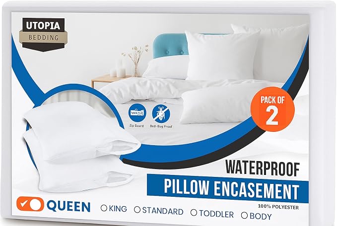Set of 2 Pillow Protectors with Zipper Queen Size, Pillow Covers | Ultra Soft Pillow Encasements, Bed Bug & Dust Mite Proof, Moisture Wicking and Waterproof Pillow Cases by Utopia Bedding